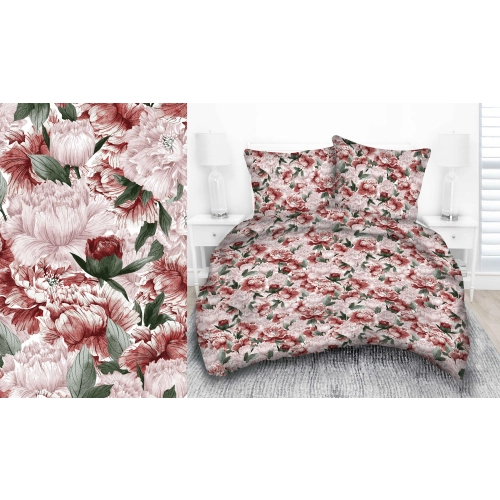 Delikatne kwiaty bordowo- zielone bawełna 160x200 plus 2 poszewki 70x80